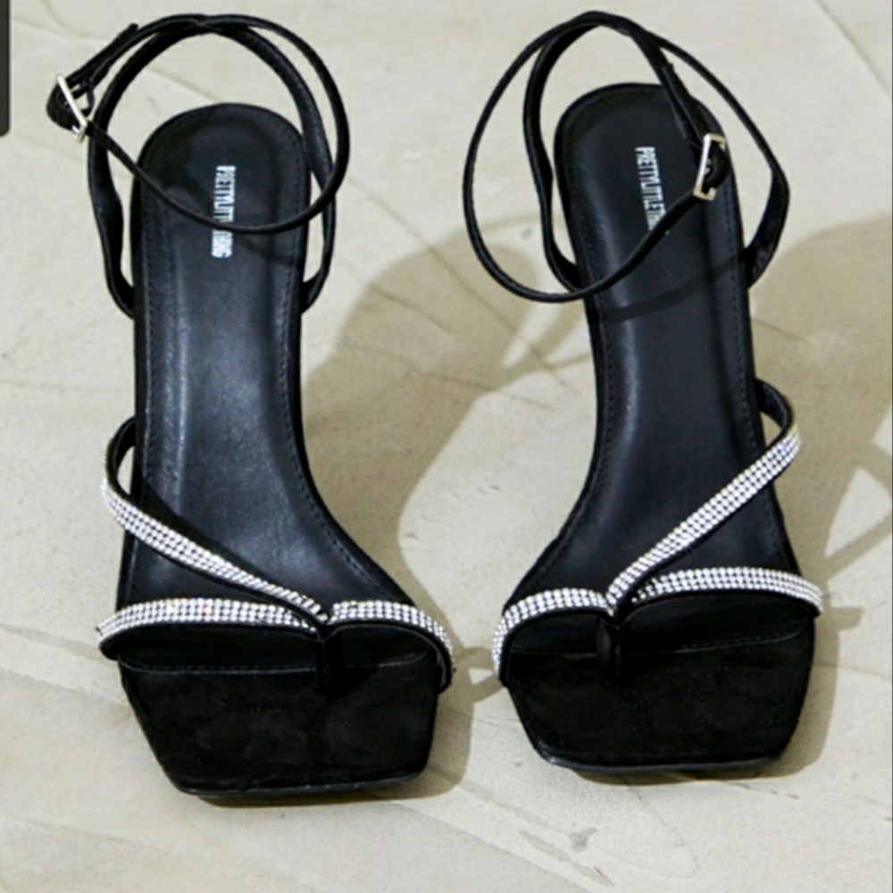 Black rhinestones strappy heels